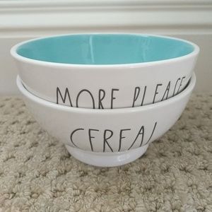 2 Rae Dunn Bowls "cereal" and "more please"